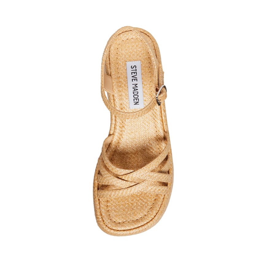 Sandalias de Plataforma Steve Madden Crazy30 Raffia Mujer Beige | ES SJ8436